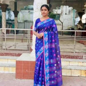 Exclusive Royal Blue Handloom Cotton Saree with Jamdani Work - গর্জিয়াস রয়্যাল ব্লু হ্যান্ডলুম কটন শাড়ি