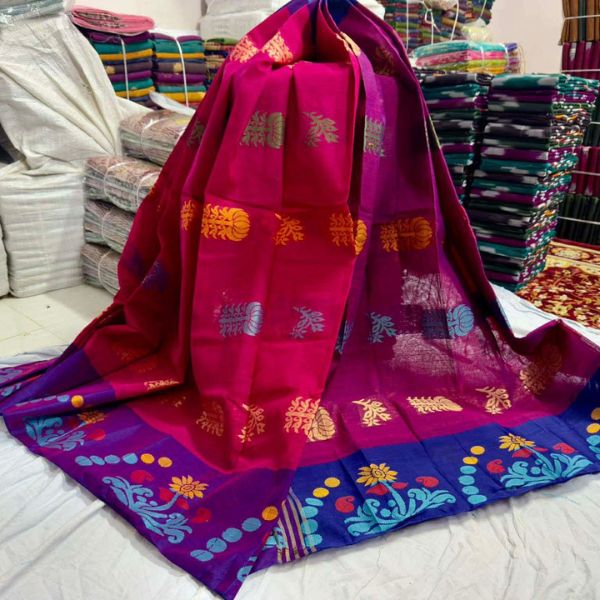 Exclusive Magenta & Purple Cotton Saree - ম্যাজেন্টা ও বেগুনি ট্র্যাডিশনাল কটন শাড়ি